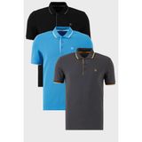 Buratti Pamuklu Slim Fit Şerit Detaylı Düğmeli Polo Yaka 3'lü Paket T Shirt Erkek T Shirt 5902118S3 - Siyah - Mavi - Gri - XL