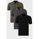 Buratti Pamuklu Slim Fit Şerit Detaylı Düğmeli Polo Yaka 3'lü Paket T Shirt Erkek T Shirt 5902118S3 - XL - Antrasit - Haki