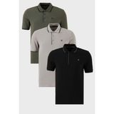 Buratti Pamuklu Slim Fit Şerit Detaylı Düğmeli Polo Yaka 3'lü Paket T Shirt Erkek T Shirt 5902118S3 - Yeşil Koyu - Taş - Siyah - XL