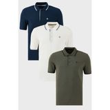 Buratti Pamuklu Slim Fit Şerit Detaylı Düğmeli Polo Yaka 3'lü T Shirt Erkek T Shirt 5902118S3 - Beyaz - Haki - Lacivert - XL