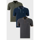 Buratti Pamuklu Slim Fit Şerit Detaylı Düğmeli Polo Yaka 3'lü T Shirt Erkek T Shirt 5902118S3 - Haki - Antrasit