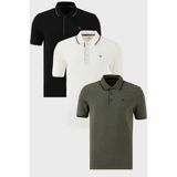 Buratti Pamuklu Slim Fit Şerit Detaylı Düğmeli Polo Yaka 3'lü T Shirt Erkek T Shirt 5902118S3 - Siyah - Beyaz - Haki