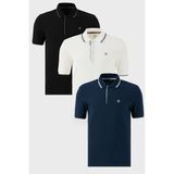 Buratti Pamuklu Slim Fit Şerit Detaylı Düğmeli Polo Yaka 3'lü T Shirt Erkek T Shirt 5902118S3 - XL - Beyaz - Indigo - Siyah