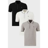 Buratti Pamuklu Slim Fit Şerit Detaylı Düğmeli Polo Yaka 3'lü T Shirt Erkek T Shirt 5902118S3 - XL - Siyah - Beyaz - Taş