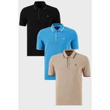 Buratti Pamuklu Slim Fit Şerit Detaylı Düğmeli Polo Yaka 3'lü T Shirt Erkek T Shirt 5902118S3 - XL - Siyah - Vizon - Saks