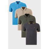 Buratti Pamuklu Slim Fit Şerit Detaylı Düğmeli Polo Yaka 4'lü Paket T Shirt Erkek T Shirt 5902118S4 - Antrasit - Haki - Koyu Mavi - Vizon