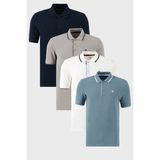 Buratti Pamuklu Slim Fit Şerit Detaylı Düğmeli Polo Yaka 4'lü Paket T Shirt Erkek T Shirt 5902118S4 - Beyaz - Lacivert - Gri