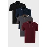 Buratti Pamuklu Slim Fit Şerit Detaylı Düğmeli Polo Yaka 4'lü Paket T Shirt Erkek T Shirt 5902118S4 - Bordo - Antrasit