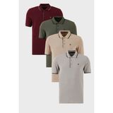 Buratti Pamuklu Slim Fit Şerit Detaylı Düğmeli Polo Yaka 4'lü Paket T Shirt Erkek T Shirt 5902118S4 - Bordo - Taş