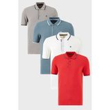 Buratti Pamuklu Slim Fit Şerit Detaylı Düğmeli Polo Yaka 4'lü Paket T Shirt Erkek T Shirt 5902118S4 - Gri - Beyaz - Mavi - Kırmızı