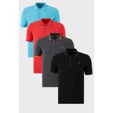 Buratti Pamuklu Slim Fit Şerit Detaylı Düğmeli Polo Yaka 4'lü Paket T Shirt Erkek T Shirt 5902118S4 - Mavi - Kırmızı - Antrasit