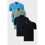 Buratti Pamuklu Slim Fit Şerit Detaylı Düğmeli Polo Yaka 4'lü Paket T Shirt Erkek T Shirt 5902118S4 - Mavi - Siyah - Yeşil