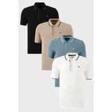Buratti Pamuklu Slim Fit Şerit Detaylı Düğmeli Polo Yaka 4'lü Paket T Shirt Erkek T Shirt 5902118S4 - Siyah - Beyaz - Mavi