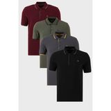 Buratti Pamuklu Slim Fit Şerit Detaylı Düğmeli Polo Yaka 4'lü Paket T Shirt Erkek T Shirt 5902118S4 - Siyah - Bordo - Antrasit
