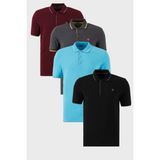 Buratti Pamuklu Slim Fit Şerit Detaylı Düğmeli Polo Yaka 4'lü Paket T Shirt Erkek T Shirt 5902118S4 - Siyah - Bordo - Mavi
