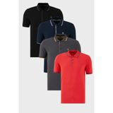 Buratti Pamuklu Slim Fit Şerit Detaylı Düğmeli Polo Yaka 4'lü Paket T Shirt Erkek T Shirt 5902118S4 - Siyah - Lacivert - Kırmızı