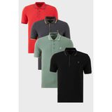 Buratti Pamuklu Slim Fit Şerit Detaylı Düğmeli Polo Yaka 4'lü Paket T Shirt Erkek T Shirt 5902118S4 - Siyah - Yeşil - Antrasit