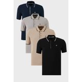 Buratti Pamuklu Slim Fit Şerit Detaylı Düğmeli Polo Yaka 4'lü Paket T Shirt Erkek T Shirt 5902118S4 - Vizon - Lacivert - Siyah - XL