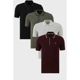 Buratti Pamuklu Slim Fit Şerit Detaylı Düğmeli Polo Yaka 4'lü Paket T Shirt Erkek T Shirt 5902118S4 - XL - Siyah - Gri - Bordo