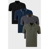 Buratti Pamuklu Slim Fit Şerit Detaylı Düğmeli Polo Yaka 4'lü Paket T Shirt Erkek T SHİRT 5902118S4 - XL - Siyah - Gri - Haki