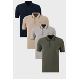 Buratti Pamuklu Slim Fit Şerit Detaylı Düğmeli Polo Yaka 4'lü Paket T Shirt Erkek T Shirt 5902118S4 - XL - Yeşil - Saks Mavi - Vizon