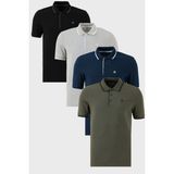 Buratti Pamuklu Slim Fit Şerit Detaylı Düğmeli Polo Yaka 4'lü T Shirt Erkek T Shirt 5902118S4 - Siyah - Haki - Gri Melanj