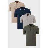 Buratti Pamuklu Slim Fit Şerit Detaylı Düğmeli Polo Yaka 4'lü T Shirt Erkek T Shirt 5902118S4 - XL - Lacivert - Haki - Gri