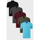 Buratti Pamuklu Slim Fit Şerit Detaylı Düğmeli Polo Yaka 5'li Paket T Shirt Erkek T Shirt 5902118S5 - Beyaz - Gri - Bordo - Siyah