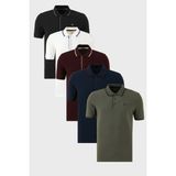 Buratti Pamuklu Slim Fit Şerit Detaylı Düğmeli Polo Yaka 5'li Paket T Shirt Erkek T Shirt 5902118S5 - Beyaz - Siyah - Lacivert - Bordo - Haki