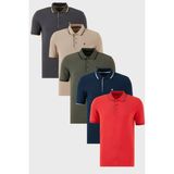 Buratti Pamuklu Slim Fit Şerit Detaylı Düğmeli Polo Yaka 5'li Paket T Shirt Erkek T Shirt 5902118S5 - Haki - Kırmızı - Lacivert