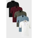 Buratti Pamuklu Slim Fit Şerit Detaylı Düğmeli Polo Yaka 5'li Paket T Shirt Erkek T Shirt 5902118S5 - Siyah - Beyaz - Bordo