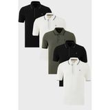 Buratti Pamuklu Slim Fit Şerit Detaylı Düğmeli Polo Yaka 5'li Paket T Shirt Erkek T Shirt 5902118S5 - Siyah - Beyaz - Haki