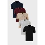 Buratti Pamuklu Slim Fit Şerit Detaylı Düğmeli Polo Yaka 5'li Paket T Shirt Erkek T Shirt 5902118S5 - Siyah - Bordo - Koyu Gri
