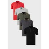 Buratti Pamuklu Slim Fit Şerit Detaylı Düğmeli Polo Yaka 5'li Paket T Shirt Erkek T Shirt 5902118S5 - Siyah - Kırmızı - Antrasit