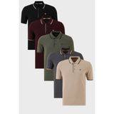 Buratti Pamuklu Slim Fit Şerit Detaylı Düğmeli Polo Yaka 5'li Paket T Shirt Erkek T Shirt 5902118S5 - XL - Siyah - Beyaz - Vizon