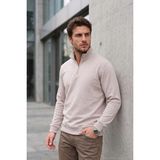 Buratti Pamuklu Yarım Fermuarlı Dik Yaka Kazak Erkek Kazak 5905882 - Taş - 2XL
