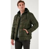 Buratti Peluş Astarlı Kapüşonlu Fermuarlı Slim Fit Şişme Erkek Mont 5762010 HAKİ