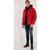 Buratti Peluş Astarlı Kapüşonlu Fermuarlı Slim Fit Şişme Erkek Mont 5762010 KIRMIZI