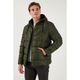 Buratti Peluş Astarlı Kapüşonlu Fermuarlı Slim Fit Şişme Mont Erkek Mont 5762010 - Haki