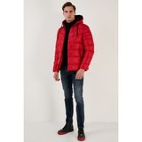 Buratti Peluş Astarlı Kapüşonlu Fermuarlı Slim Fit Şişme Mont Erkek Mont 5762010 - Kırmızı