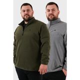 Buratti Regular Fit Anti-Pilling Büyük Beden Dik Yaka Kışlık Şardonlu 2'li Paket Erkek Polar 5906001BS2 GRİ-HAKİ