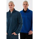 Buratti Regular Fit Anti-Pilling Tüylenme Yapmayan Dik Yaka Şardonlu 2'Li Paket Erkek Polar 5896700S2 Saks-Indigo