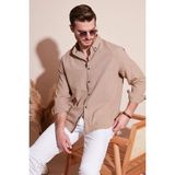 Buratti Regular Fit Düğmeli Yaka % 100 Pamuk Gömlek Erkek Gömlek Cf20S111871 - Toprak