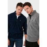 Buratti Slim Fit Anti-Pilling Tüylenme Yapmayan Bato Yaka Şardonlu 2'li Paket Erkek Polar 5906001S2 GRİ-LACİVERT