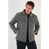 Buratti Slim Fit Erkek Kaban Ceket Yaka Astarlı Kalın Polyester Açık Gri Düz Model 58400347 - 2XL