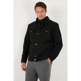 Buratti Slim Fit Erkek Kaban Ceket Yaka Astarlı Kalın Polyester Malzeme Siyah Renk Düz Desen 58400347