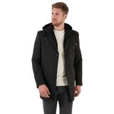 Buratti Slim Fit Kapüşonlu, Kırçıllı Kaşe Kaban, Lacivert, L Beden