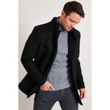 Buratti Slim Fit Pamuklu Kaşe Kaban Erkek Midi Boy Uzun Kol Düz Desenli 5841012 - Siyah - XL