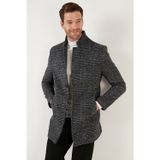 Buratti Slim Fit Tek Yırtmaçlı Düğmeli Astarlı Kaşe Erkek Kaban 5840110E Siyah Ekoseli