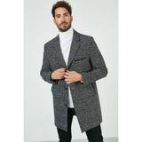 Buratti Slim Fit Tek Yırtmaçlı Düğmeli Mono Yaka Kaşe Kaban Erkek Kaban 5840098 - Siyah - Beyaz Ekose